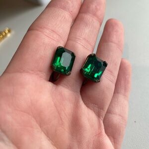 Vintage Costume Green Gemstone Earrings